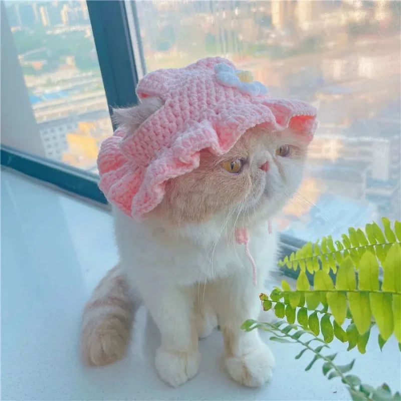 Handmade Cotton Crochet Hat for Cats & Small Dogs